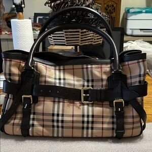 Burberry Beige and Black Checkered Tote